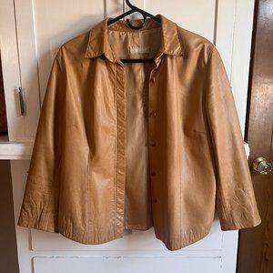 Vintage Tan Leather Shirt Jacket